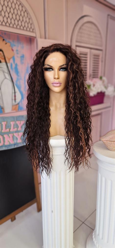 LOLLY PONY Afro Kahve 75cm Kore Fiber Sentetik Ön Tül Peruk