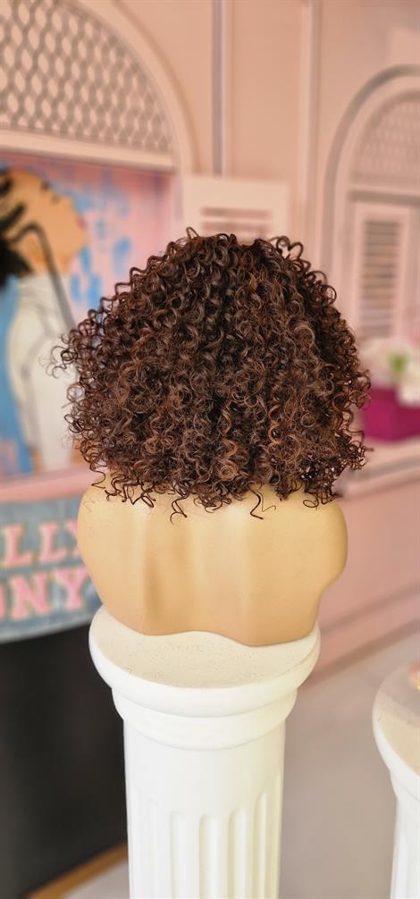 LOLLY PONY Afro Kahve Röfleli 40cm Kore Fiber Sentetik Ön Tül Peruk
