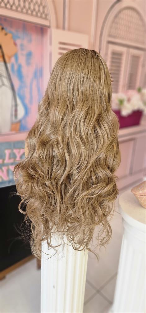 LOLLY PONY Dalgalı Dip Boyalı Bal Rengi 80 cm Kore Fiber Sentetik Ön Tül Peruk