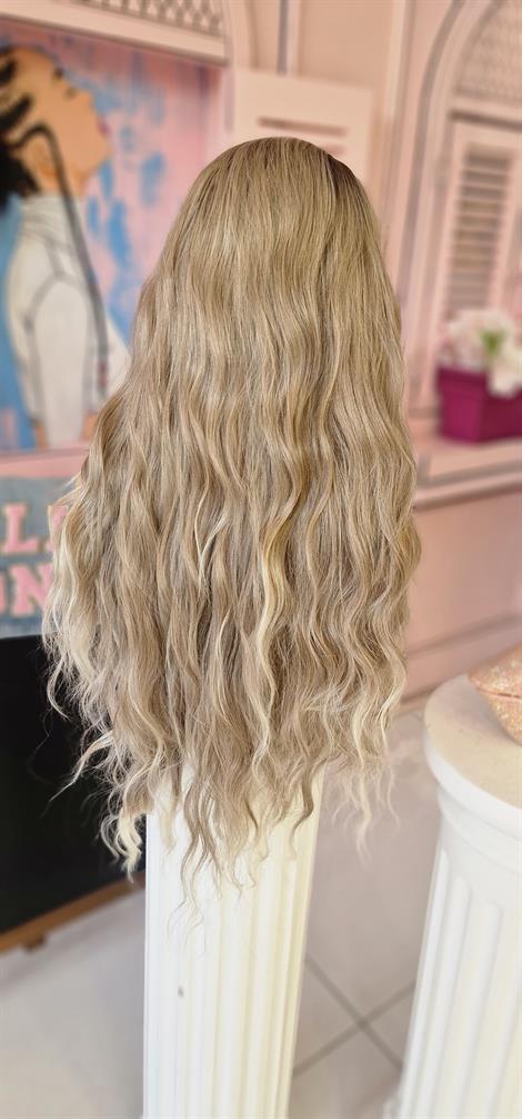 LOLLY  PONY Dalgalı Dip Boyalı Sarı Şeritli 75 cm Kore Fiber Sentetik Ön Tül Peruk