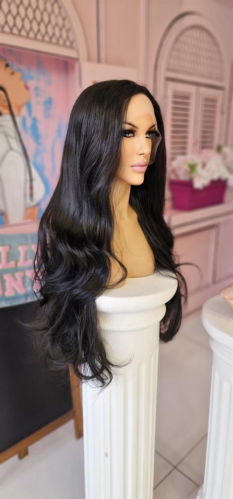 LOLLY PONY Dalgalı Doğal Siyah 80cm Kore Fiber Sentetik Ön Tül Peruk