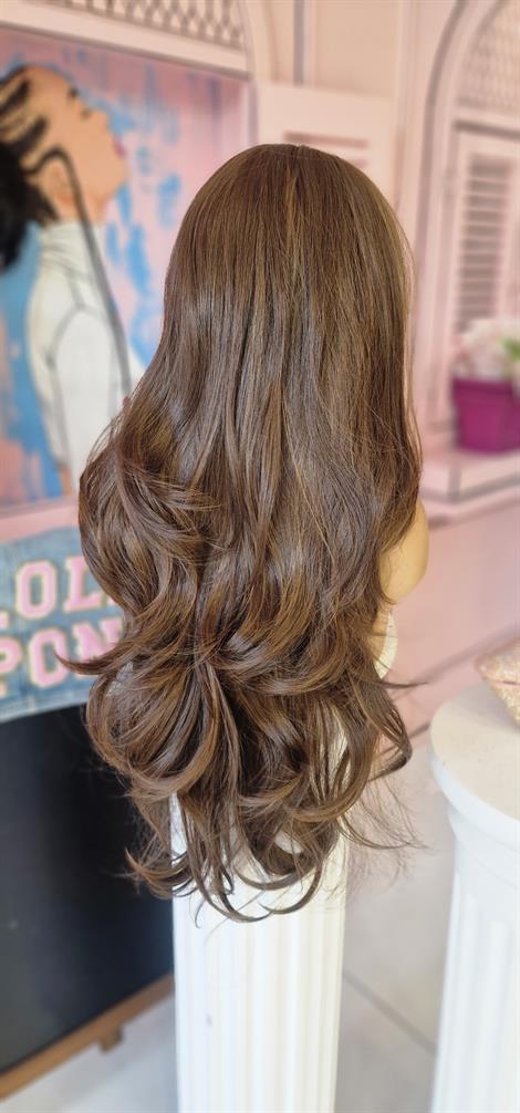 LOLLY PONY Dalgalı Kumral Röfleli 80 cm Kore Fiber Sentetik Ön Tül Peruk