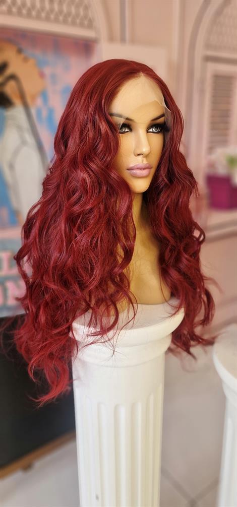 LOLLY PONY Dalgalı Şarap Rengi 75 cm Kore Fiber Sentetik Ön Tül Peruk