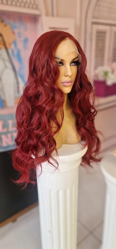 LOLLY PONY Dalgalı Şarap Rengi 75 cm Kore Fiber Sentetik Ön Tül Peruk