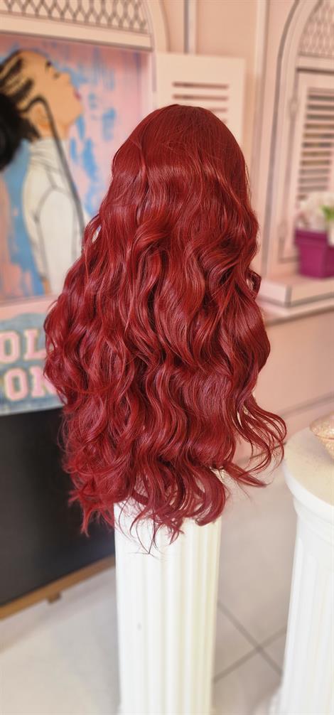 LOLLY PONY Dalgalı Şarap Rengi 75 cm Kore Fiber Sentetik Ön Tül Peruk