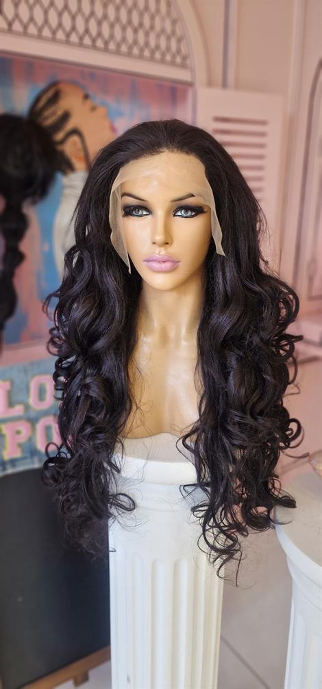 LOLLY PONY Dalgalı Siyah 75cm Kore Fiber Sentetik Ön Tül Peruk