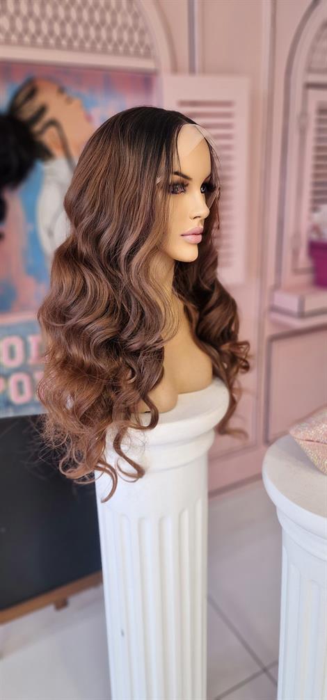 LOLLY PONY Dalgalı Siyah Dip Boyalı Açık Kumral 80 cm Kore Fiber Sentetik Ön Tül Peruk