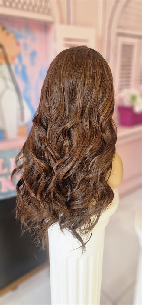 LOLLY PONY Dalgalı Siyah Dip Boyalı Koyu Kumral 60 cm Kore Fiber Sentetik Ön Tül Peruk