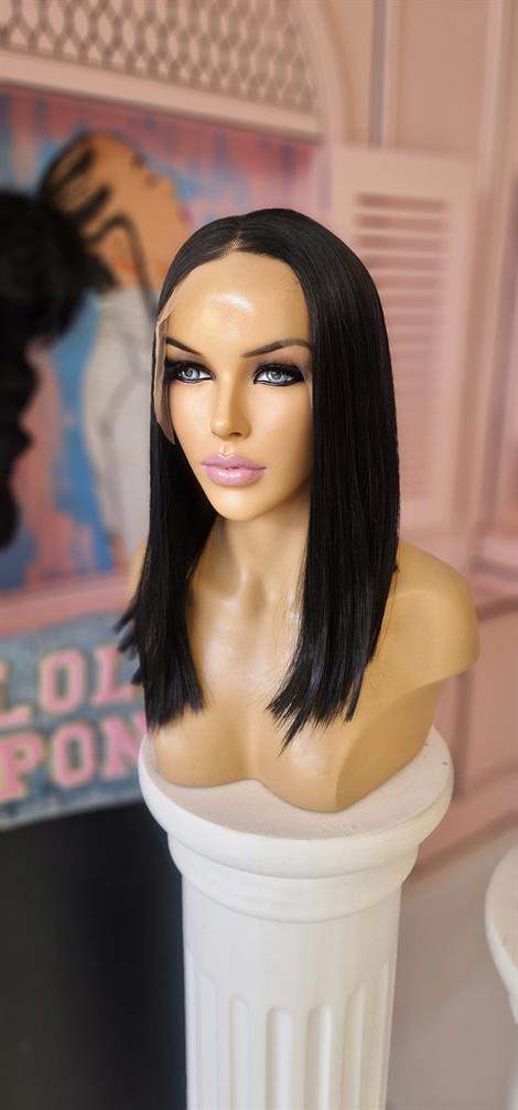 LOLLY PONY Düz Doğal Siyah 40cm Kore Fiber Sentetik Ön Tül Peruk