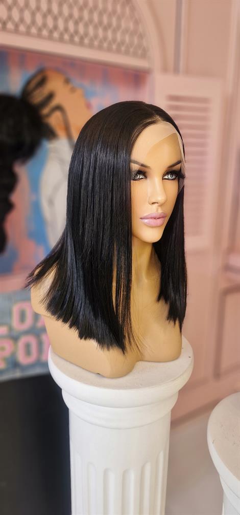 LOLLY PONY Düz Doğal Siyah 40cm Kore Fiber Sentetik Ön Tül Peruk