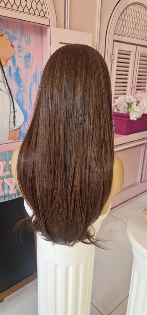 LOLLY PONY Düz Işıltılı Koyu Kahve Kore Fiber Sentetik Ön Tül Peruk