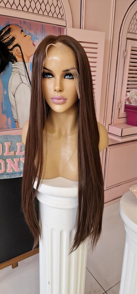 LOLLY PONY Düz Kahve 85 cm Kore Fiber Sentetik Ön Tül Peruk