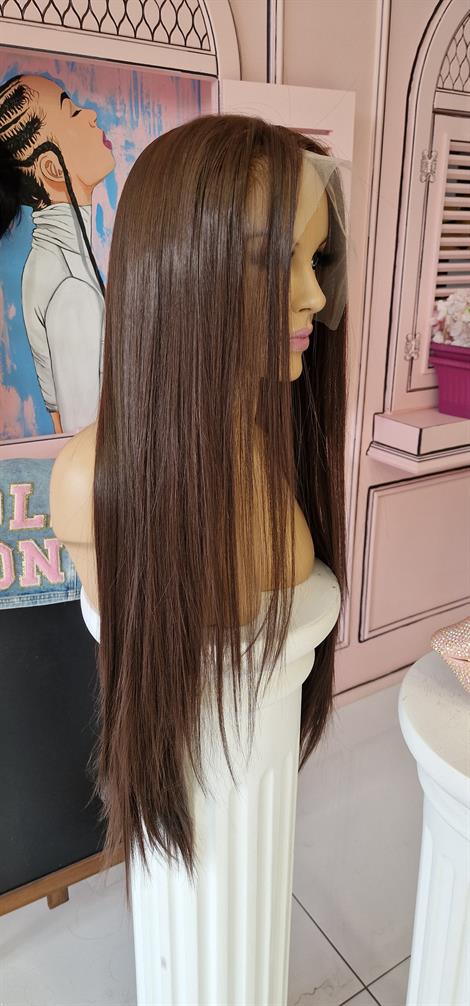 LOLLY PONY Düz Kahve 85 cm Kore Fiber Sentetik Ön Tül Peruk