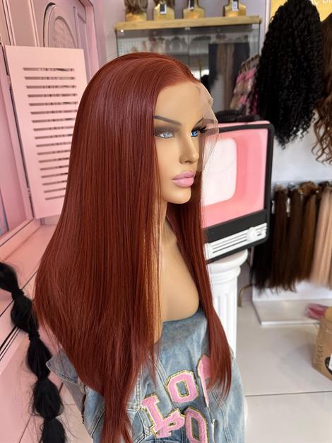 LOLLY PONY Düz Koyu Bakır 75 cm Kore Fiber Sentetik Ön Tül Peruk