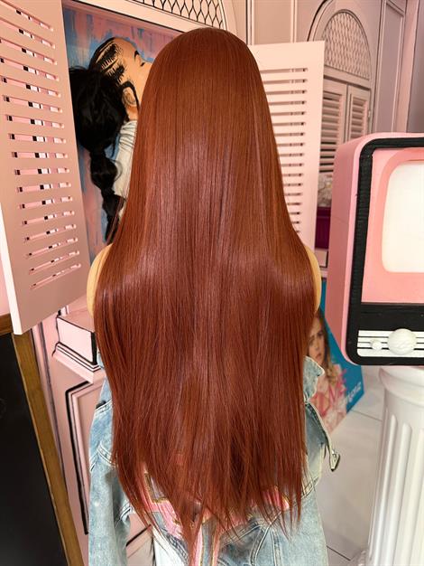 LOLLY PONY Düz Koyu Bakır 75 cm Kore Fiber Sentetik Ön Tül Peruk