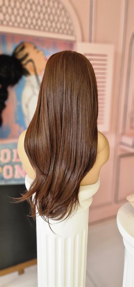 LOLLY PONY Düz Koyu Kahve 70cm Kore Fiber Sentetik Ön Tül Peruk 