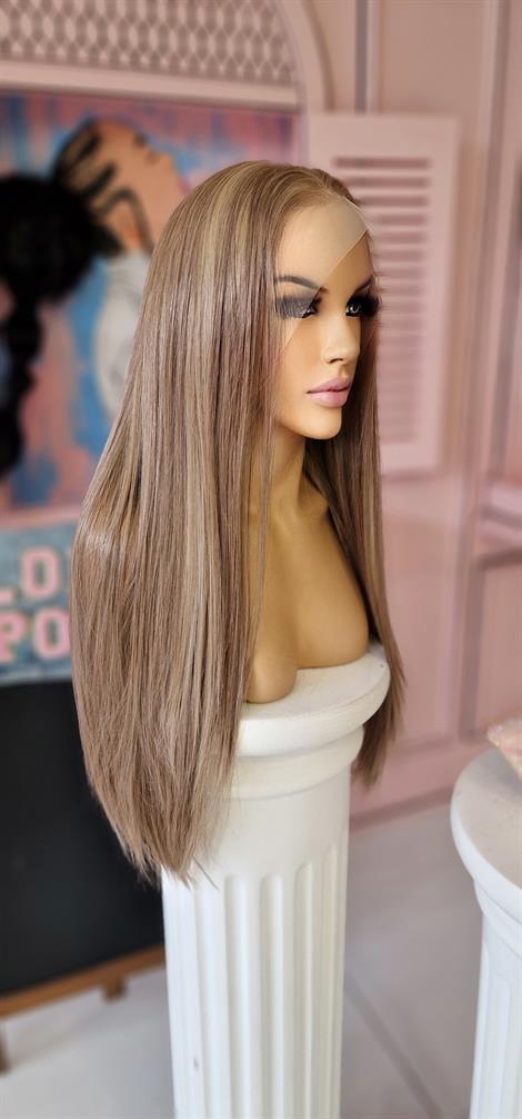 LOLLY PONY Düz Koyu Küllü Sarı 75 cm Kore Fiber Sentetik Ön Tül Peruk