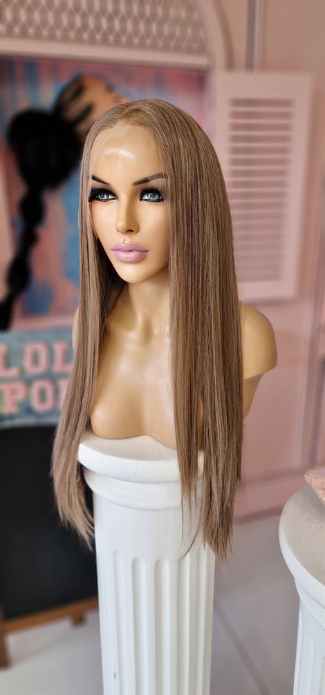LOLLY PONY Düz Koyu Küllü Sarı 75 cm Kore Fiber Sentetik Ön Tül Peruk