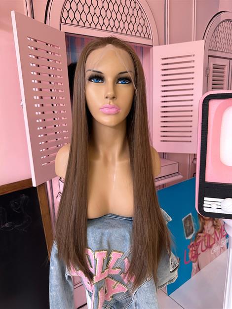 LOLLY PONY Düz Kumral 75 cm  Kore Fiber Sentetik Ön Tül Peruk