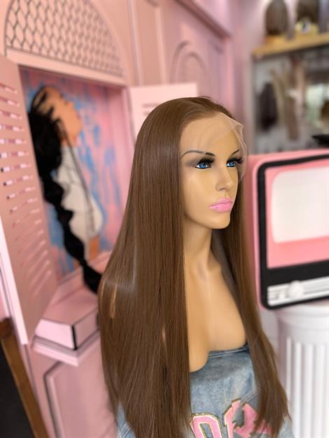 LOLLY PONY Düz Kumral 75 cm  Kore Fiber Sentetik Ön Tül Peruk