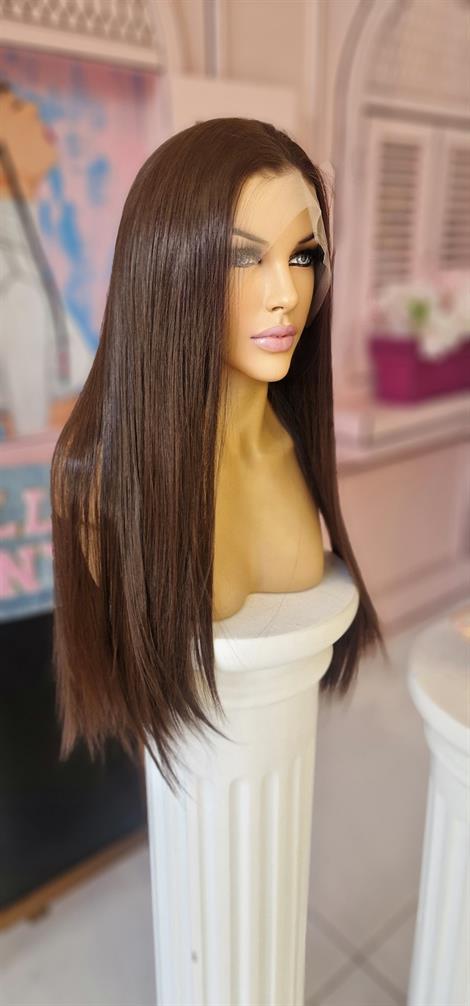 LOLLY PONY Düz Kumral 75cm Kore Fiber Sentetik Ön Tül Peruk