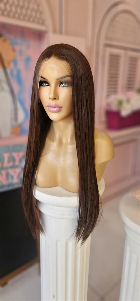 LOLLY PONY Düz Kumral 75cm Kore Fiber Sentetik Ön Tül Peruk