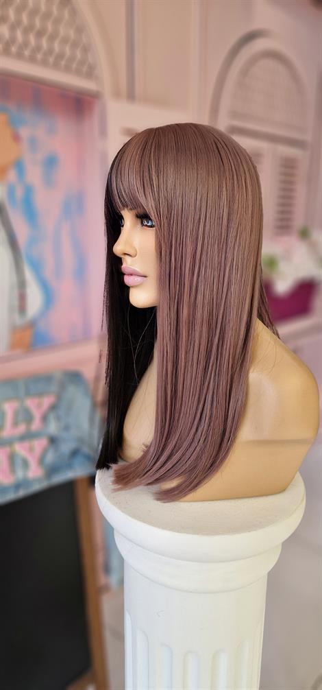 LOLLY PONY Düz Perçemli 2 Renk Pembe-Kahve 50cm Kore Fiber Peruk