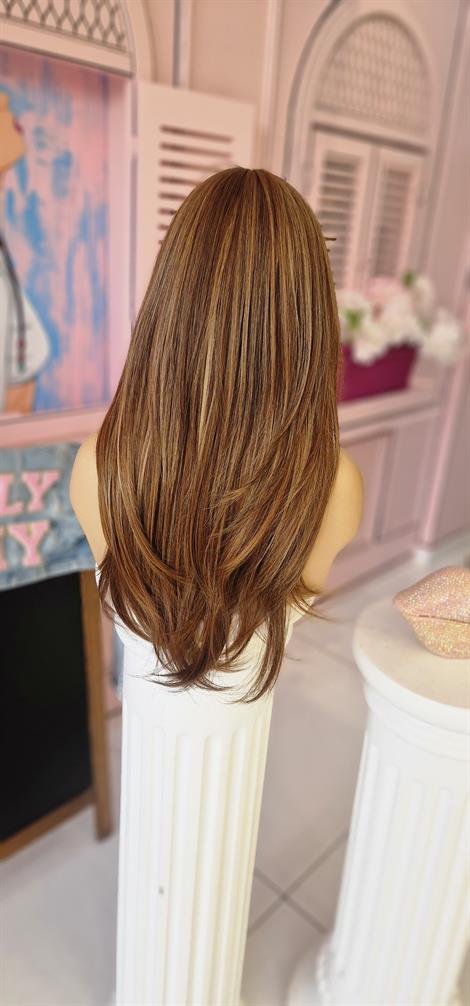 LOLLY PONY Düz Perçemli Açık Kumral Röfleli 60 cm Kore Fiber Sentetik Peruk 