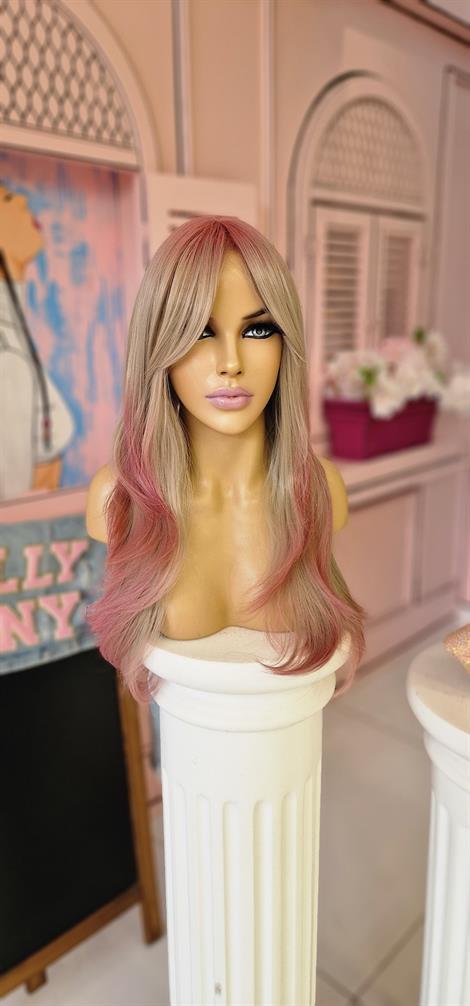 LOLLY PONY Düz Perçemli Gri Pembe 65cm Kore Fiber Peruk