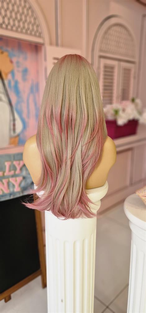LOLLY PONY Düz Perçemli Gri Pembe 65cm Kore Fiber Peruk