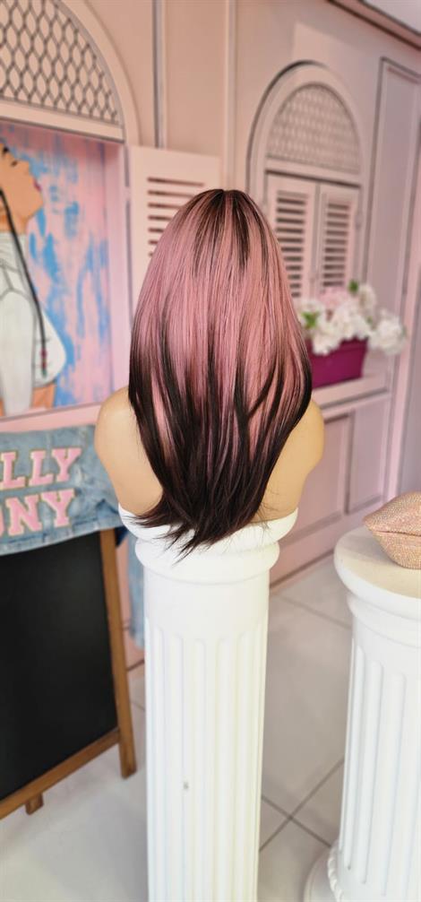 LOLLY PONY Düz Perçemli Kahve Pembe 55cm Kore Fiber Sentetik Peruk