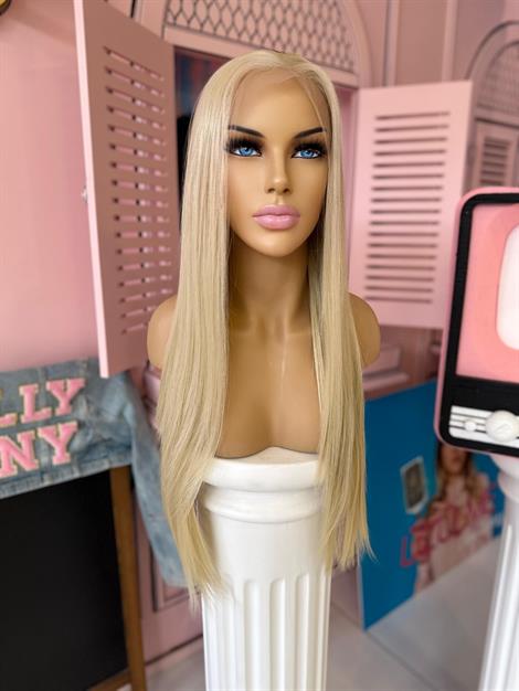 LOLLY PONY Düz Platin 80 cm Kore Fiber Sentetik Ön Tül Peruk