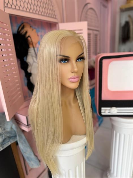LOLLY PONY Düz Platin 80 cm Kore Fiber Sentetik Ön Tül Peruk
