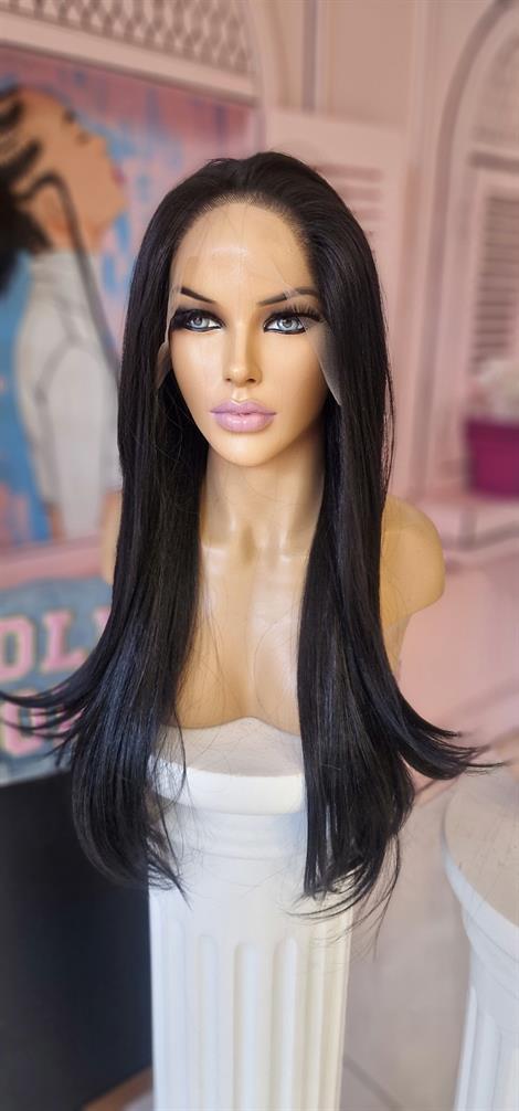 LOLLY PONY Düz Siyah 80 cm Kore Fiber Sentetik Ön Tül Peruk