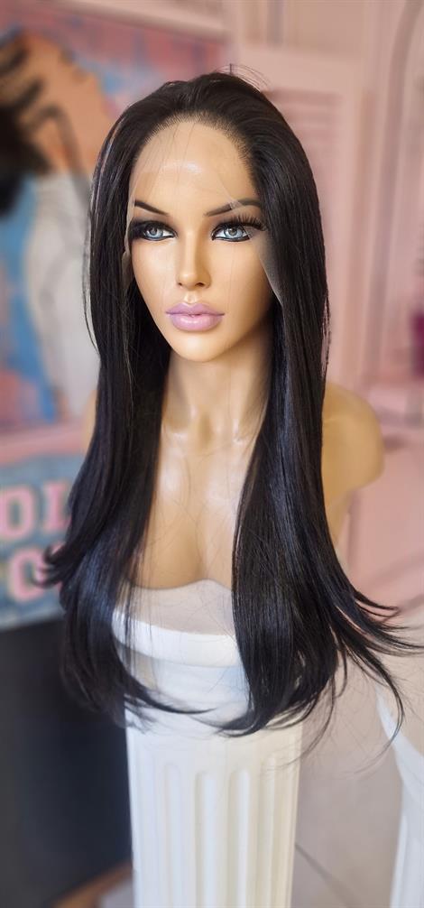 LOLLY PONY Düz Siyah 80 cm Kore Fiber Sentetik Ön Tül Peruk