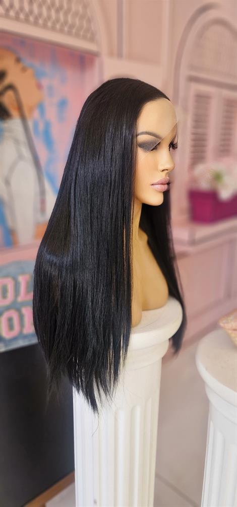 LOLLY PONY Düz Siyah 80 cm Kore Fiber Sentetik Ön Tül Peruk