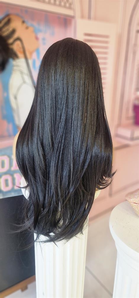 LOLLY PONY Düz Siyah 80 cm Kore Fiber Sentetik Ön Tül Peruk