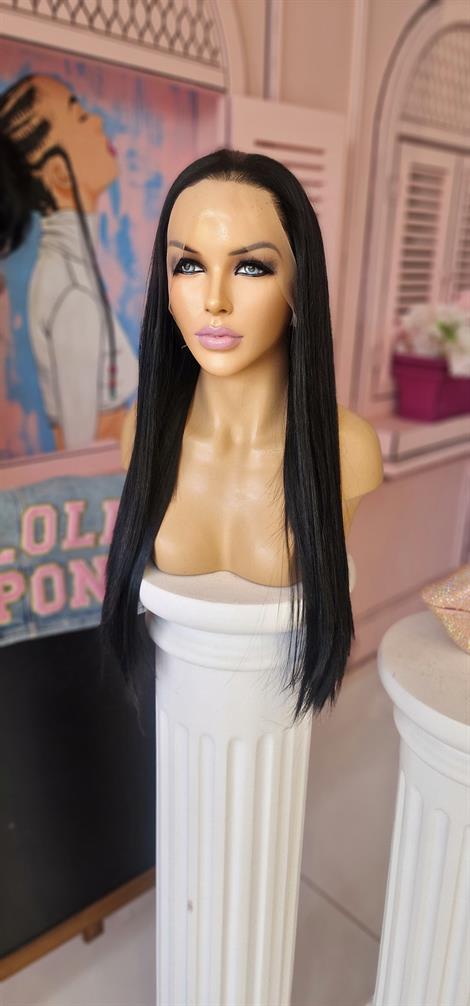 LOLLY PONY Düz Siyah 80 cm Kore Fiber Sentetik Ön Tül Peruk