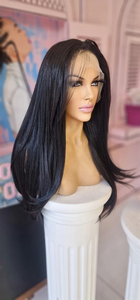 LOLLY PONY Düz Siyah 80 cm Kore Fiber Sentetik Ön Tül Peruk