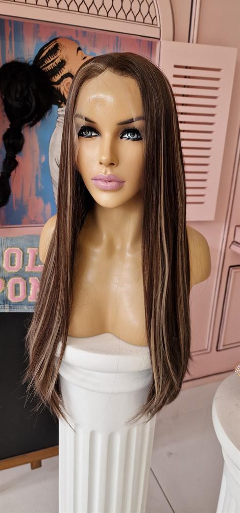 LOLLY PONY Düz Siyah Röfleli 75cm Kore Fiber Sentetik Ön Tül Peruk