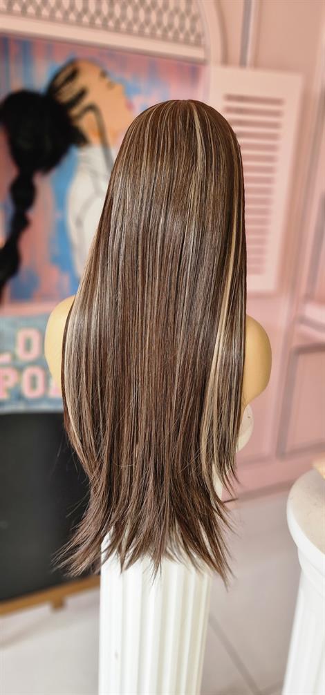 LOLLY PONY Düz Siyah Röfleli 75cm Kore Fiber Sentetik Ön Tül Peruk