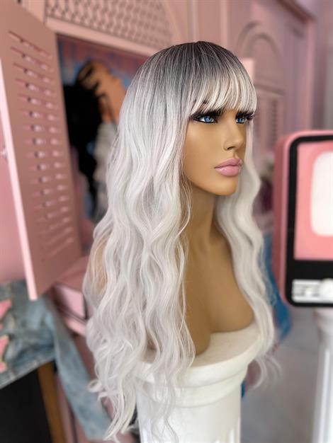 LOLLY PONY Perçemli Dalgalı Dip Boyalı Beyaz 70 cm Kore Fiber Sentetik Peruk