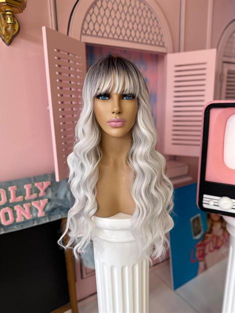 LOLLY PONY Perçemli Dalgalı Dip Boyalı Beyaz 70 cm Kore Fiber Sentetik Peruk