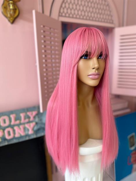 LOLLY PONY Perçemli Düz Pembe 70 cm Kore Fiber Sentetik Peruk