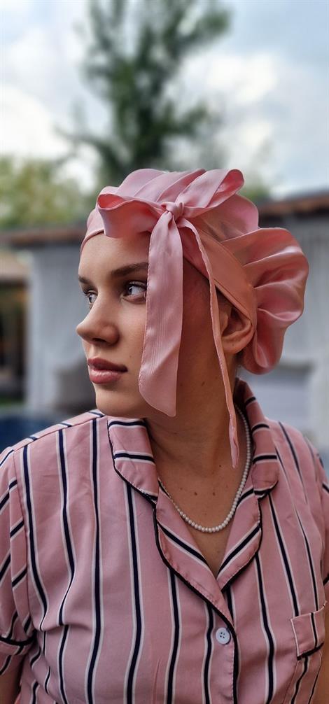 Saf İpek Saç Bakım Ve Uyku Bonesi Açık Pembe