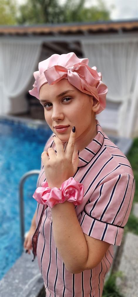Saf İpek Saç Bakım Ve Uyku Bonesi Açık Pembe