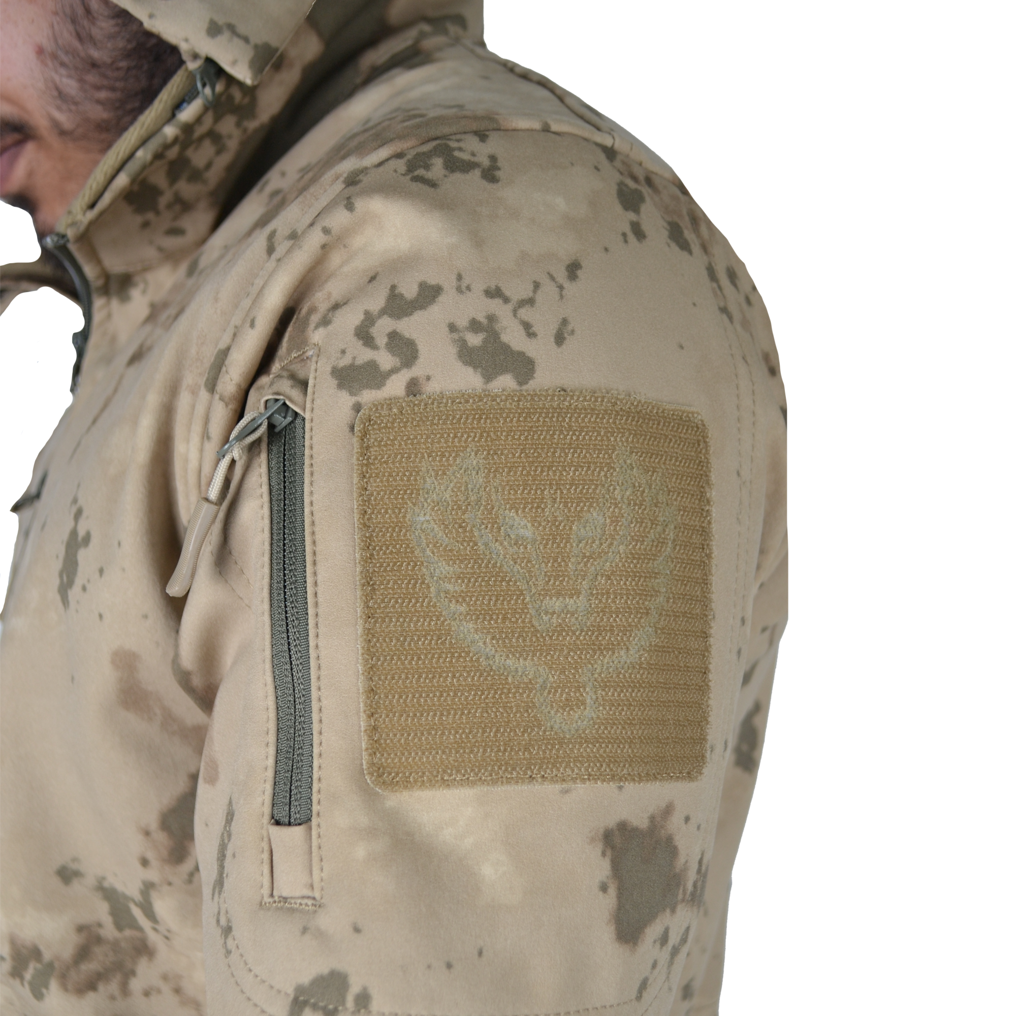 10 Cepli Jandarma Kamuflaj Desenli Softshell Mont, Rüzgar Geçirmez Mont