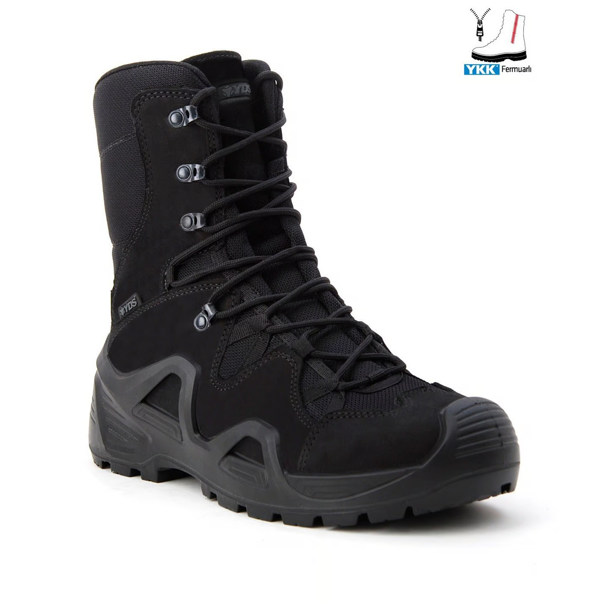YDS ASTOR WITH ZIP BOT -SİYAH, Hakiki Ciltli Nubuk Deri, Profesyonel Fermuarlı Askeri Taktik Bot