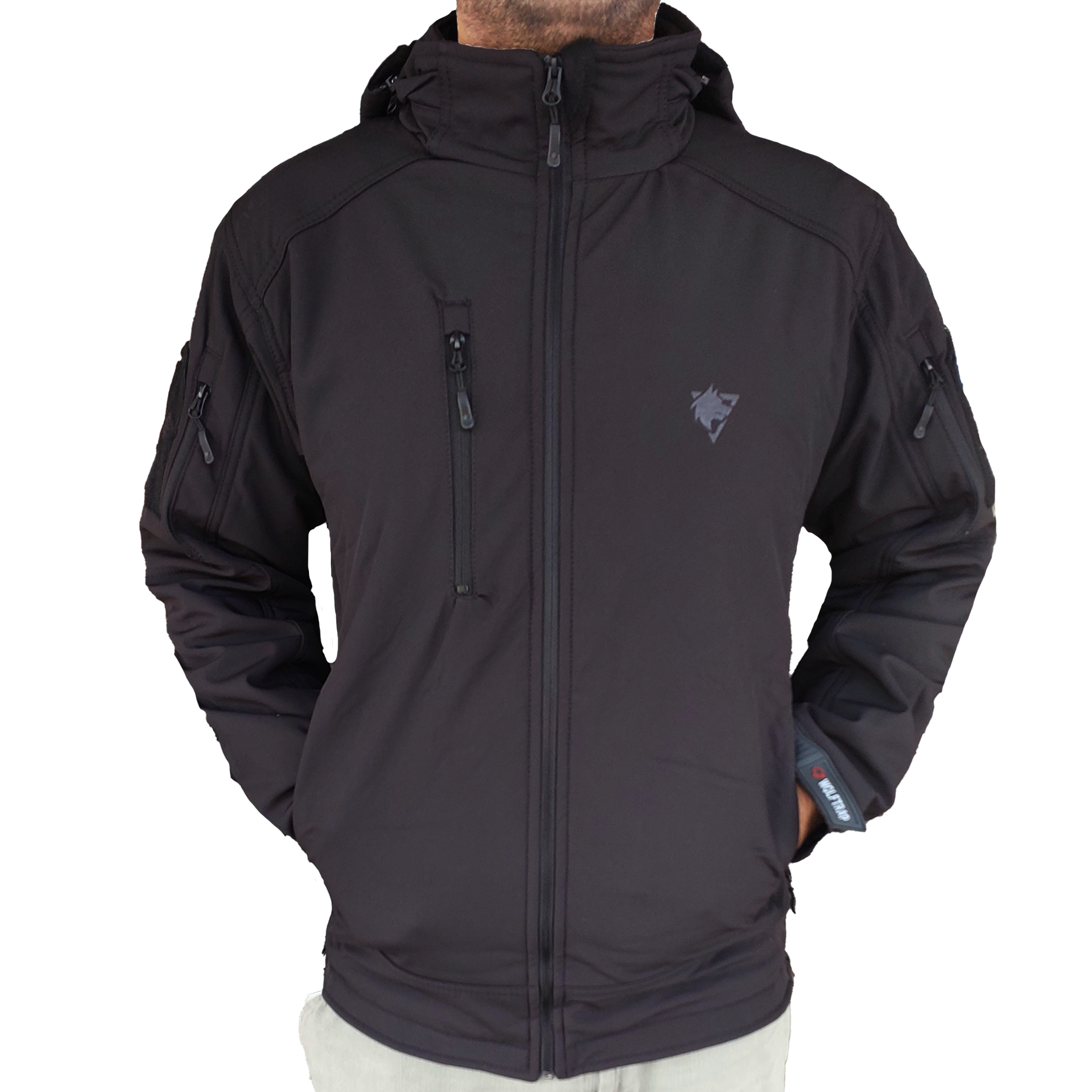 Siyah Softshell Mont 2036 Kapüşonlu 5 Cepli Su ve Rüzgar Geçirmez Mont