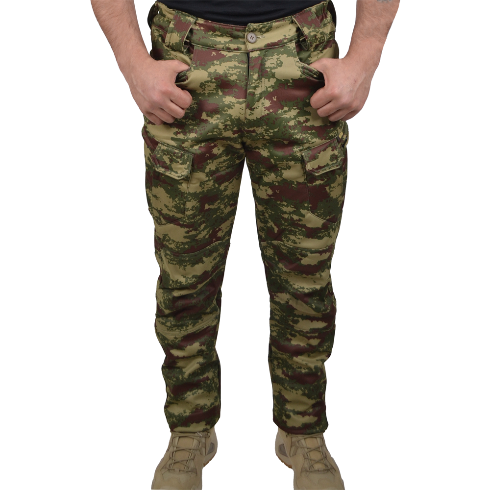 Askeri Kamuflaj Desenli 8 Cepli Su Geçirmez Soğuk ve Rüzgara Dayanıklı Softshell Pantolon